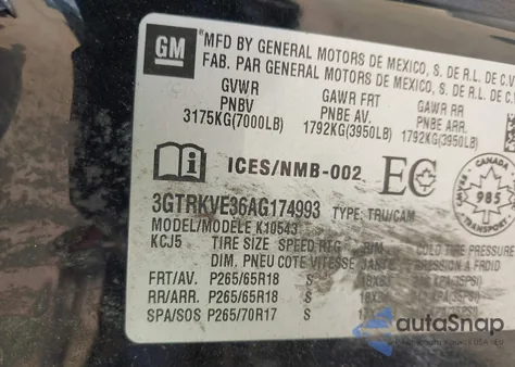 2010 GMC Sierra 1500 Sle z USA, uszkodzony, nr VIN 3GTRKVE36AG174993